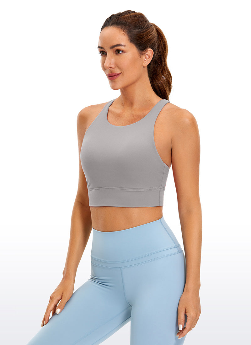 CRZ YOGA Women's Training Medium Support Butterluxe Bra Strappy back Gull Gray