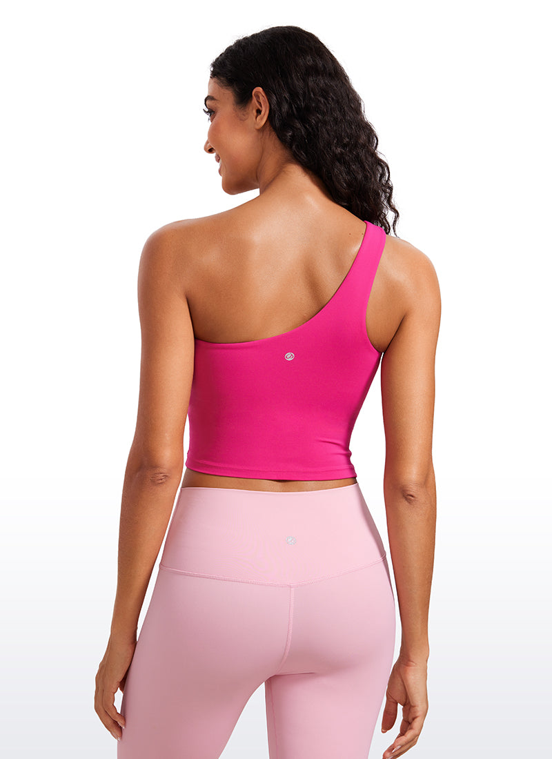 CRZ YOGA Butterluxe Women's One Shoulder Longline Sports Bra Granita Pink