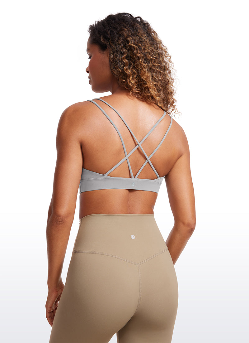 CRZ YOGA Women's Light Support Butterluxe Yoga Bra Strappy back Gull Gray
