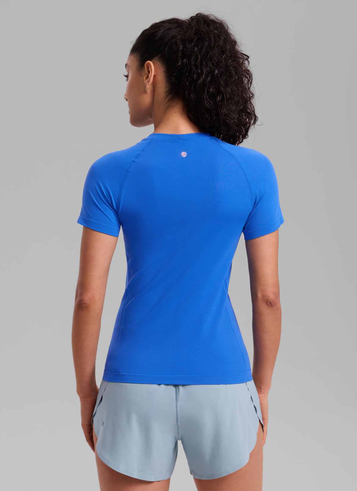 CRZ YOGA Women's Running Classic Fit Shirts Seamless Short Sleeves Sparkle Blue