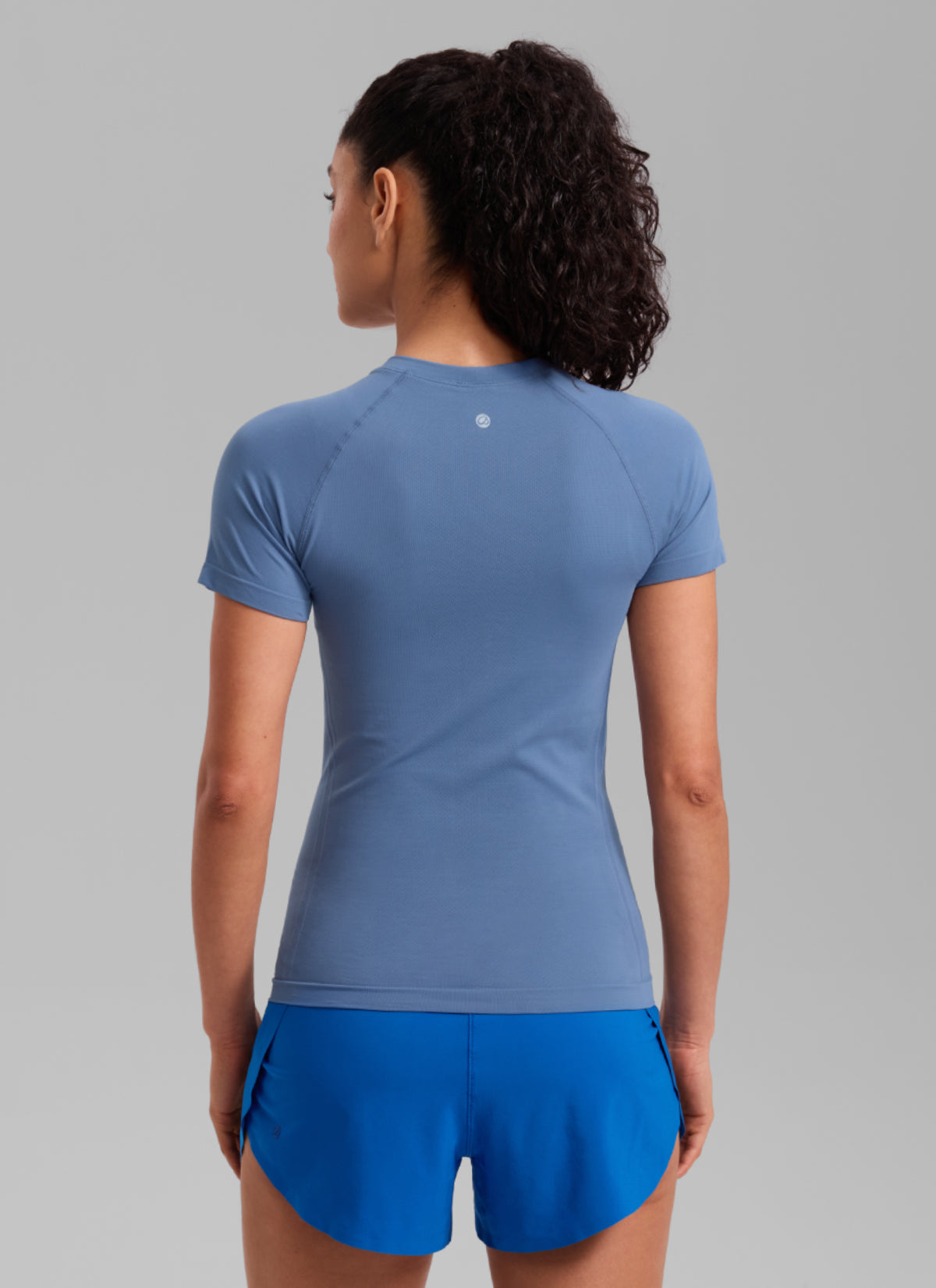 CRZ YOGA Women's Running Classic Fit Shirts Seamless Short Sleeves Oasis Blue