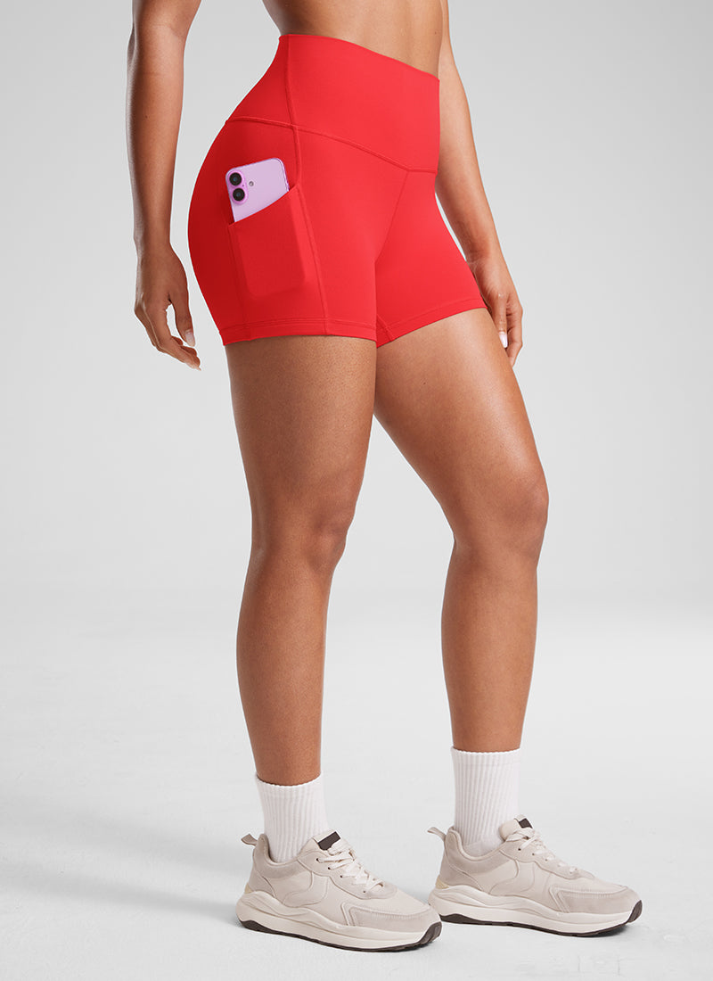 CRZ YOGA Women's Yoga High Rise Biker Butterluxe Pockets Shorts 3'' Deep Red
