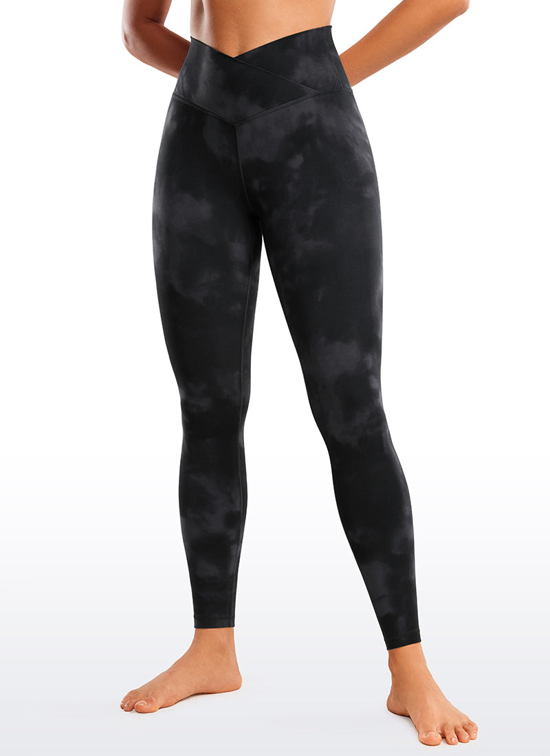 CRZ YOGA Women's High Rise Butterluxe Yoga Leggings 28'' V Cross Waist Black Tie Dye Flowers