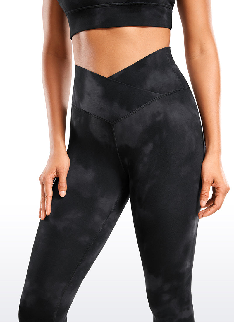 CRZ YOGA Women's High Rise Butterluxe Yoga Leggings 28'' V Cross Waist Black Tie Dye Flowers