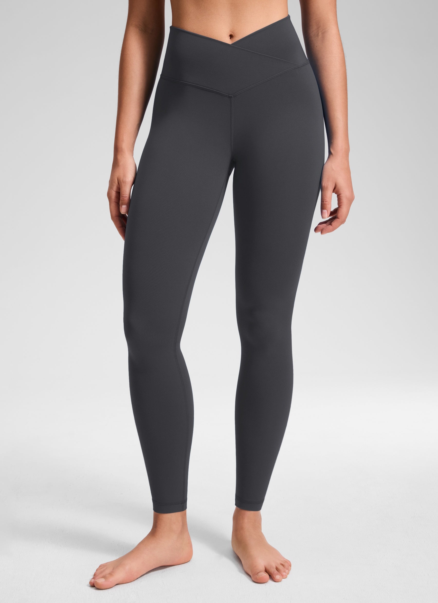 CRZ YOGA Women's High Rise Butterluxe Yoga Leggings 28'' V Cross Waist Mysterious Grey