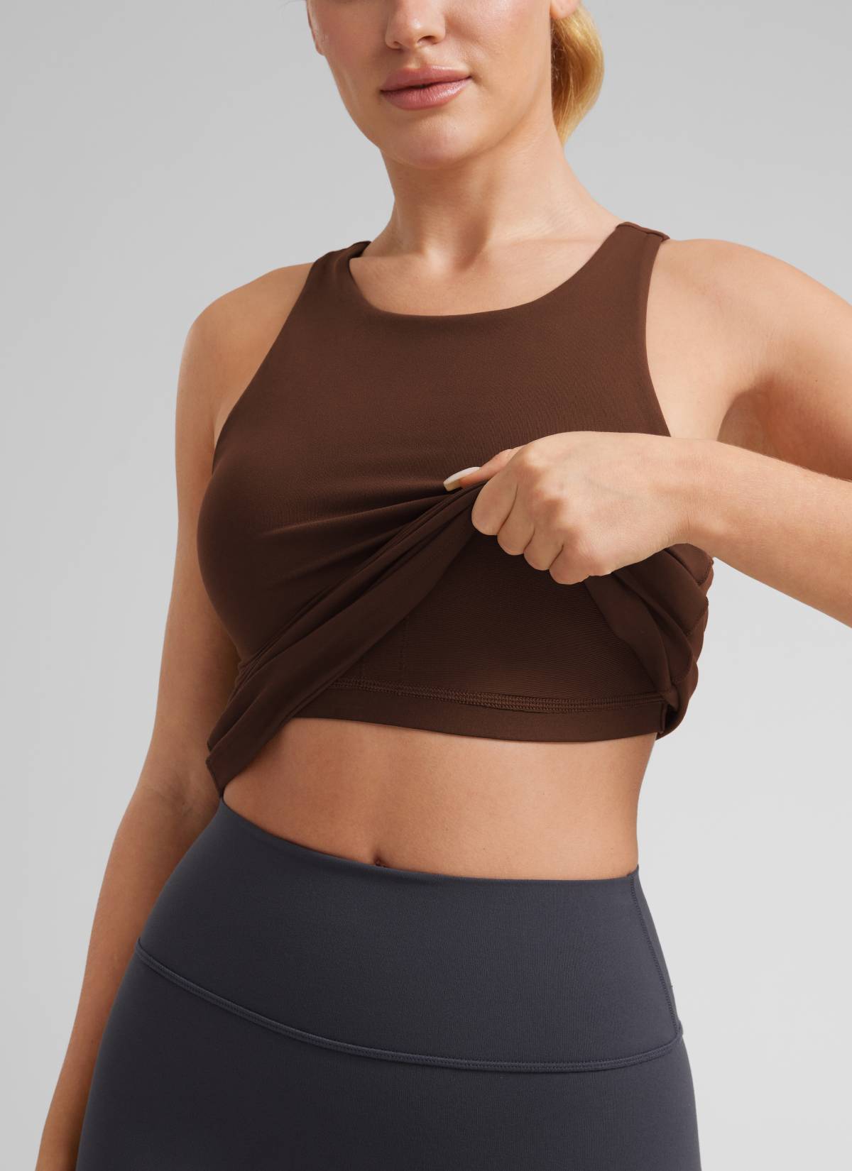 CRZ YOGA Women's Yoga Slim Fit Top Butterluxe Tank Racerback High Neck Lava Brown