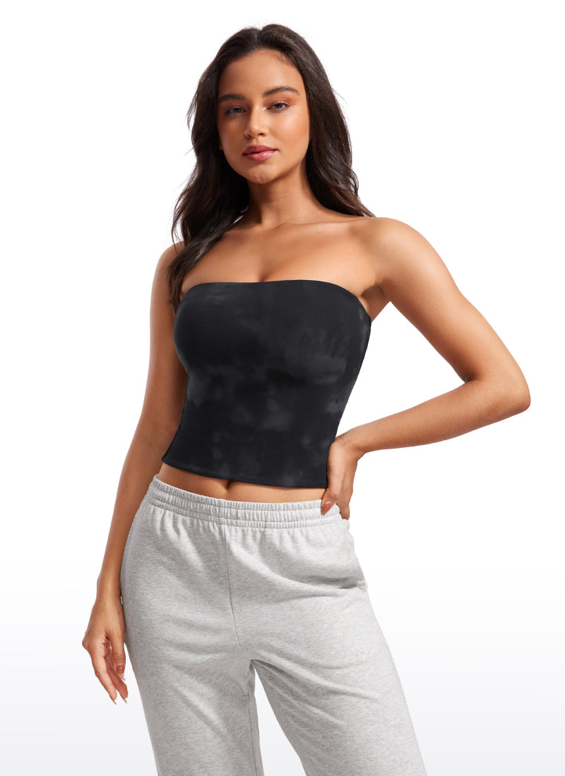 CRZ YOGA Women's Casual Butterluxe Tight Fit Strapless Tops Black Tie Dye Flowers