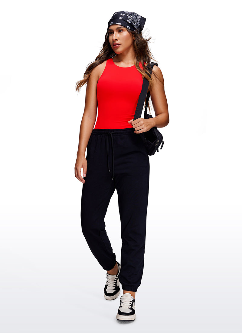 CRZ YOGA Women's Yoga Tight Fit High Neck Racerback Bodysuits Dark Red