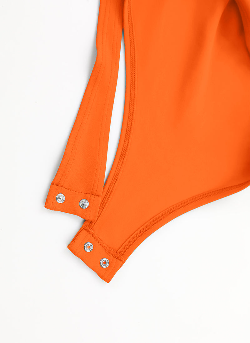 CRZ YOGA Women's Yoga Tight Fit Scoop Neck Short Sleeves Bodysuits Neon Orange