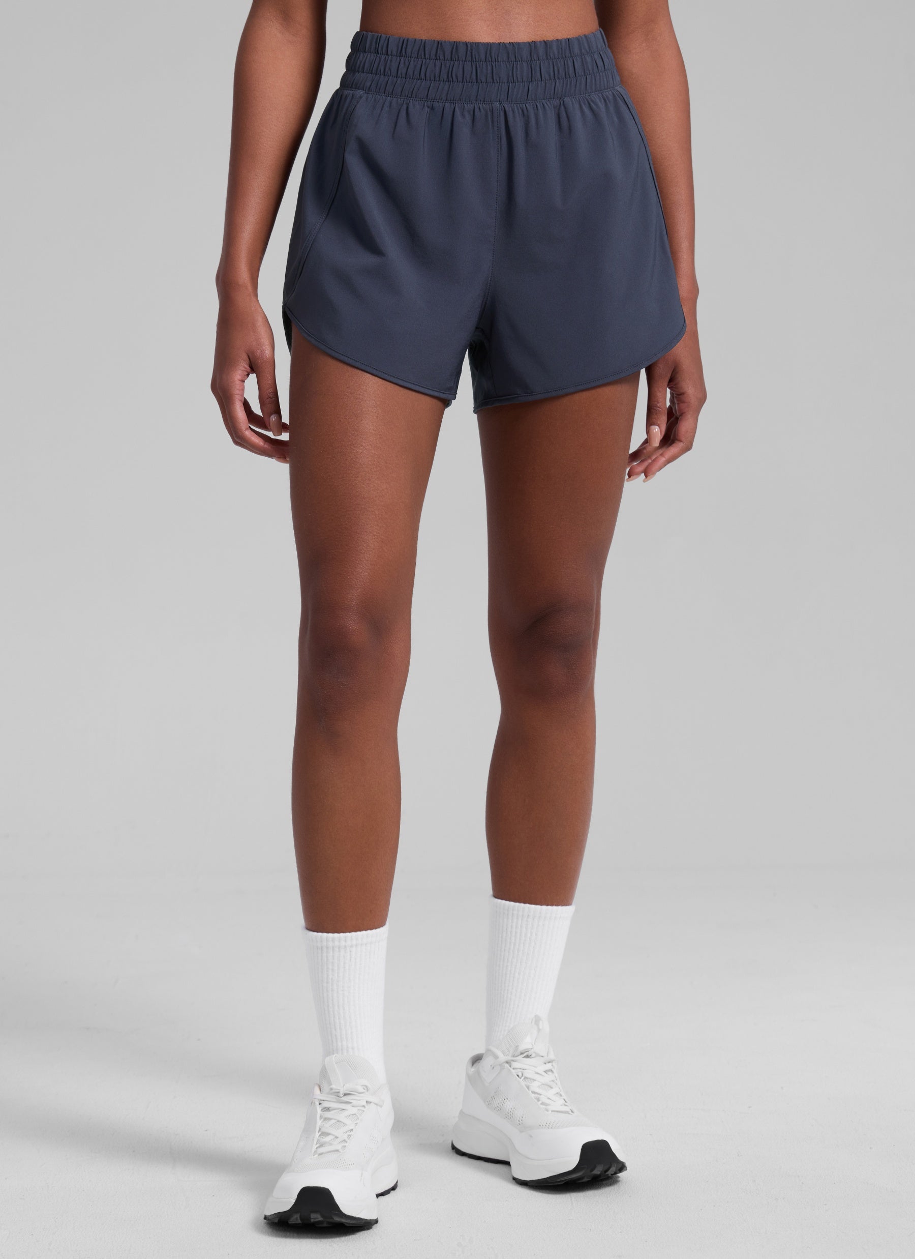 CRZ YOGA Women's Running High Waisted Mesh Lined Shorts 3'' Navy