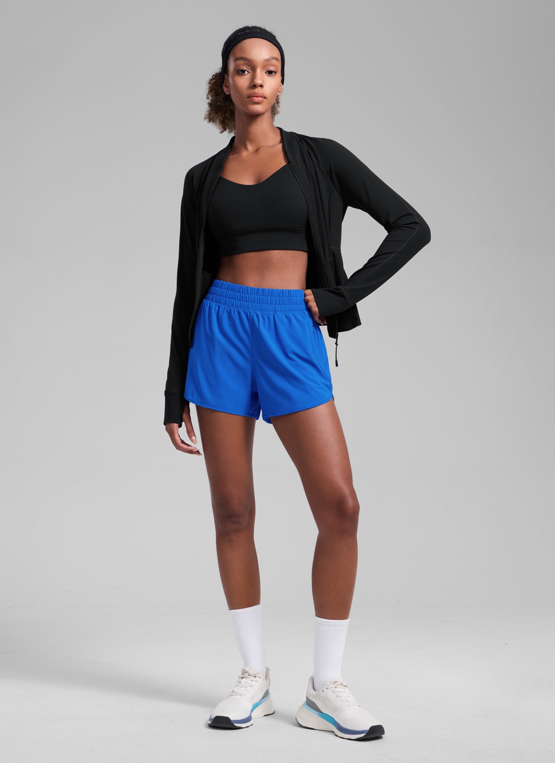 CRZ YOGA Women's Running High Waisted Mesh Lined Shorts 3'' Sparkle Blue